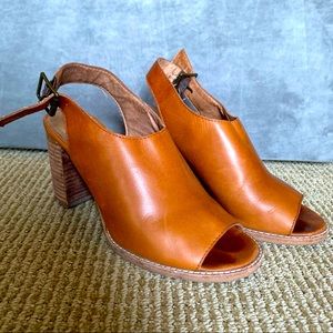 Madewell Cary Sandal, 7, Block Heel, Cognac Leather